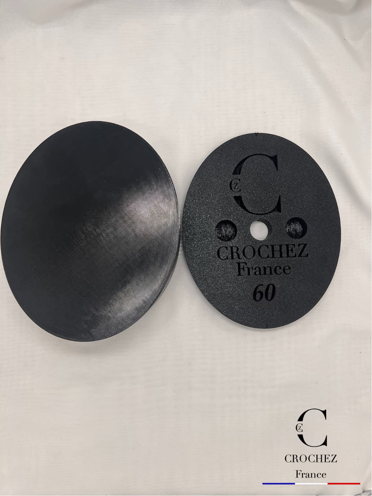 lot de forme à chapeau melon + formillon, outils de chapelier, kit chapellerie, crochez, vue dessus dessous