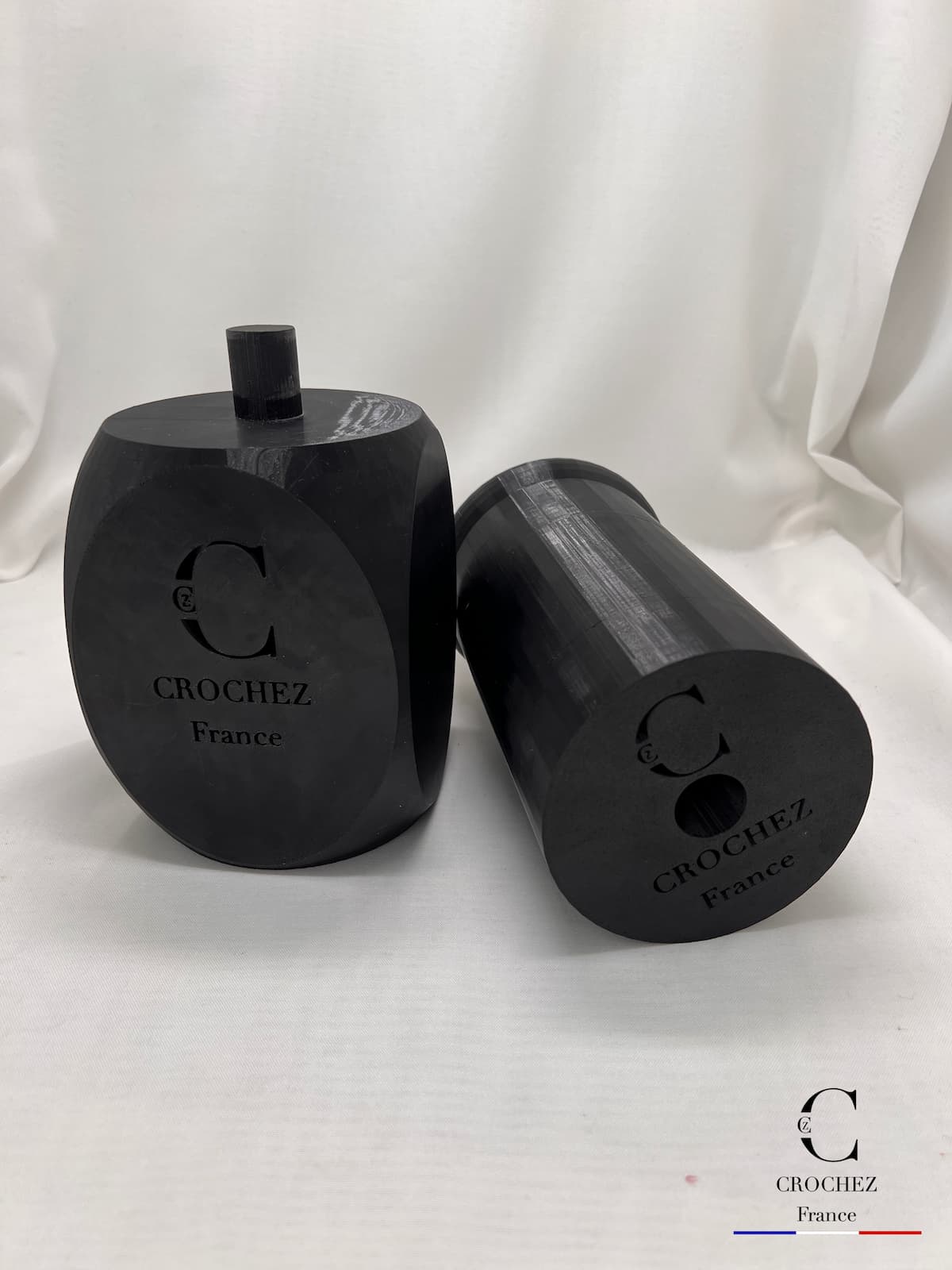 Lot Chapelier – Gigolo + Quille – Imprimé 3D PETG, outil chapellerie vue de biais