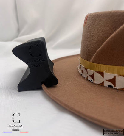courbeur bord droit chapeau crochez brim curler outil chapelier vue avec chapeau
